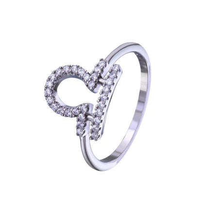 925 Sterling Silver Rhodium Plated Libra CZ Zodiac Sign Ring
