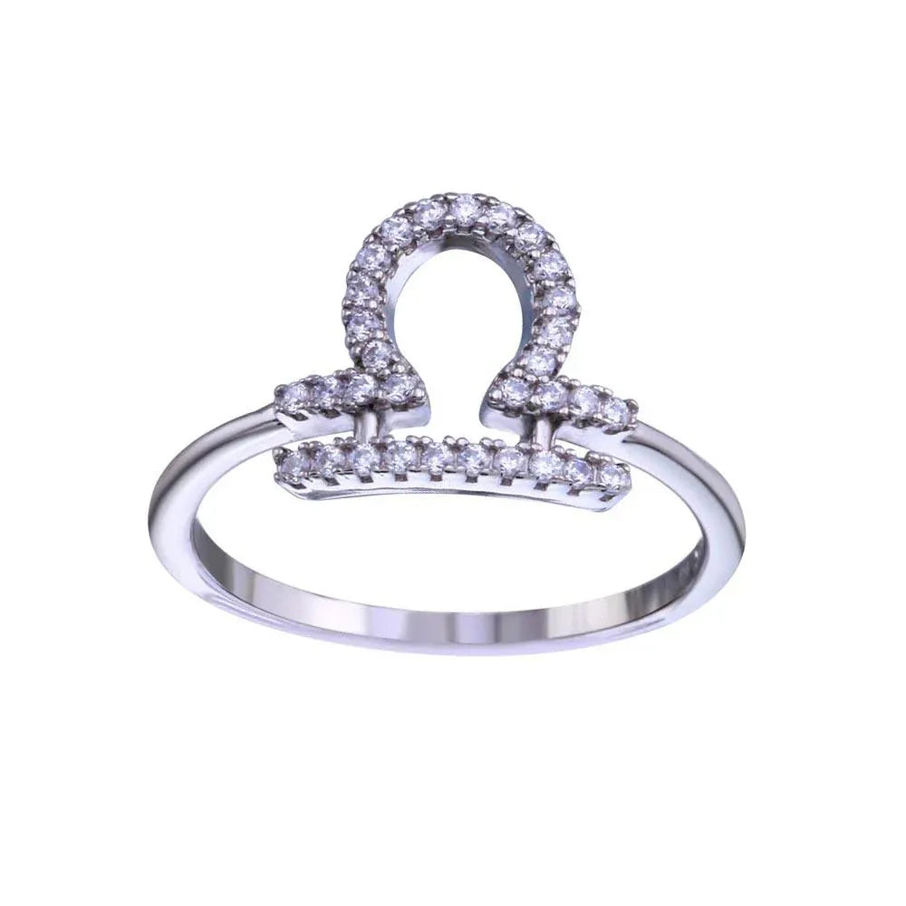 925 Sterling Silver Rhodium Plated Libra CZ Zodiac Sign Ring
