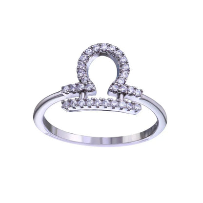 925 Sterling Silver Rhodium Plated Libra CZ Zodiac Sign Ring