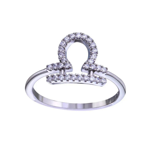 925 Sterling Silver Rhodium Plated Libra CZ Zodiac Sign Ring
