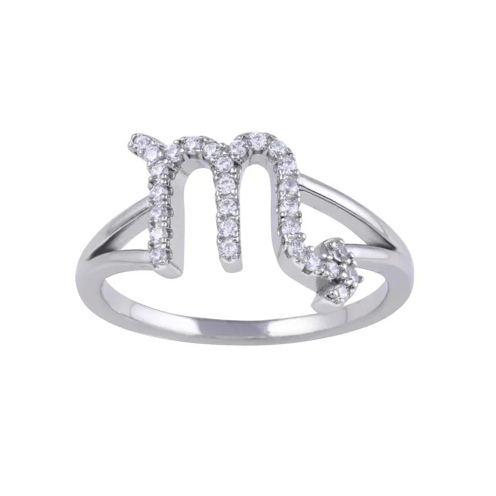 925 Sterling Silver Rhodium Plate Scorpio CZ Zodiac Sign Ring