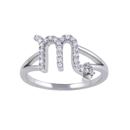 925 Sterling Silver Rhodium Plate Scorpio CZ Zodiac Sign Ring