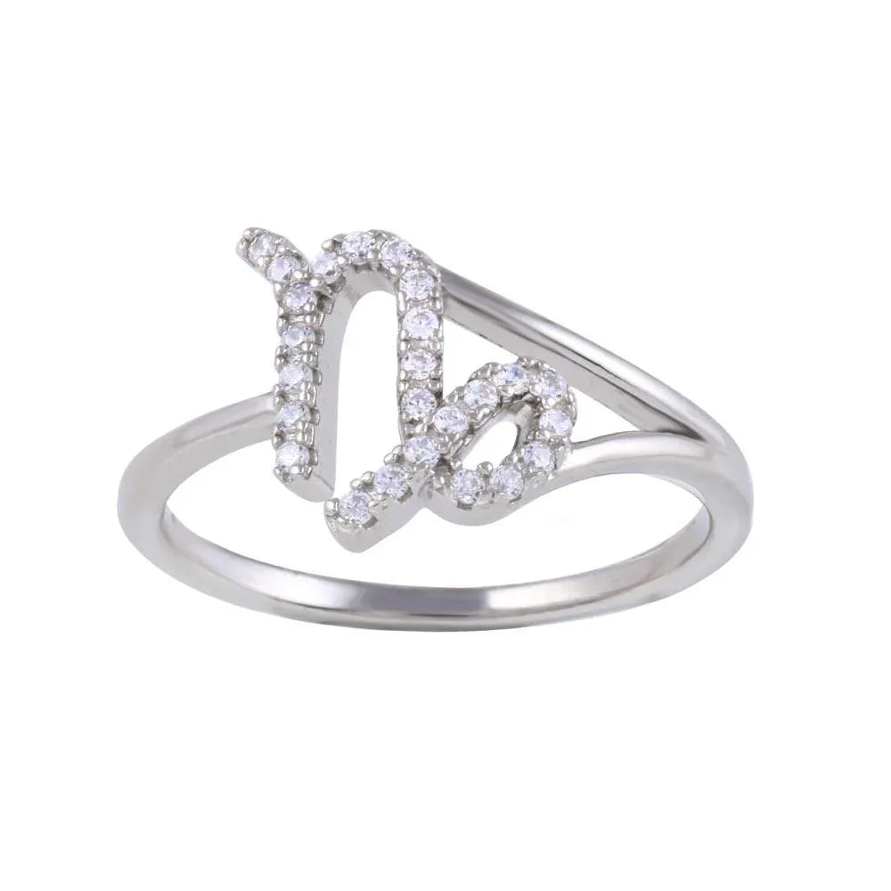 925 Sterling Silver Rhodium Plated Capricorn CZ Zodiac Sign Ring