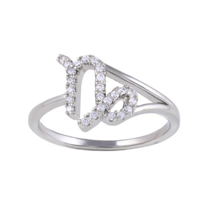 925 Sterling Silver Rhodium Plated Capricorn CZ Zodiac Sign Ring