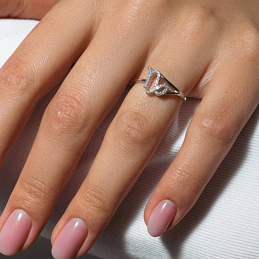 925 Sterling Silver Rhodium Plated Capricorn CZ Zodiac Sign Ring