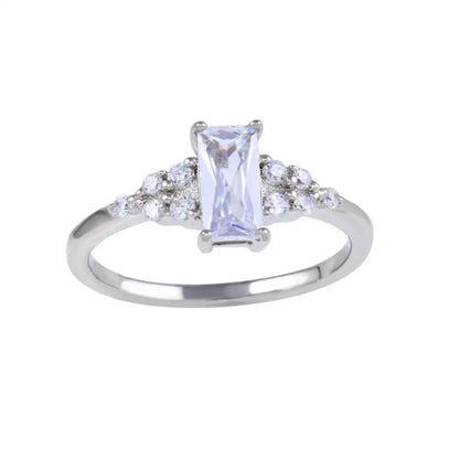 925 Sterling Silver Rhodium Plated Clear Baguette and CZ Ring