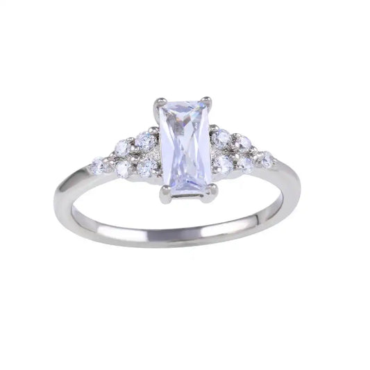 925 Sterling Silver Rhodium Plated Clear Baguette and CZ Ring