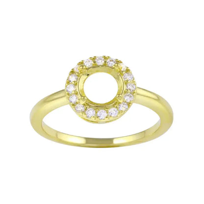 925 Sterling Silver Gold Plated Clear CZ Round Mounting Ring