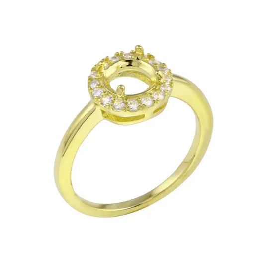 925 Sterling Silver Gold Plated Clear CZ Round Mounting Ring