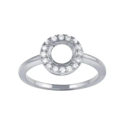925 Sterling Silver Rhodium Plated Clear CZ Round Mounting Ring