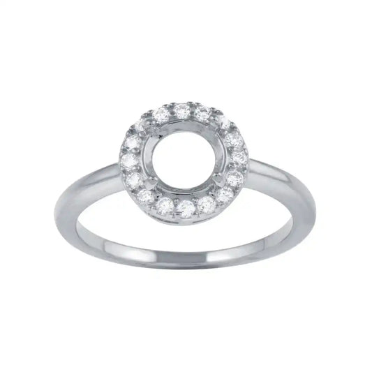 925 Sterling Silver Rhodium Plated Clear CZ Round Mounting Ring