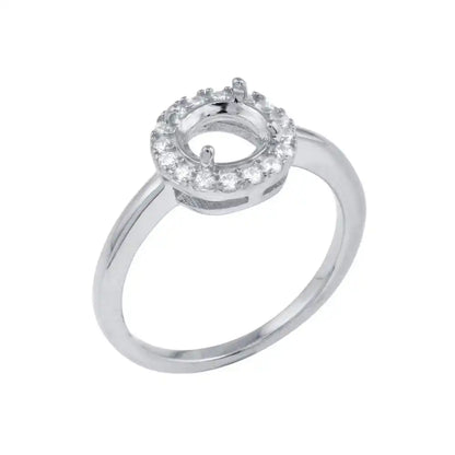 925 Sterling Silver Rhodium Plated Clear CZ Round Mounting Ring