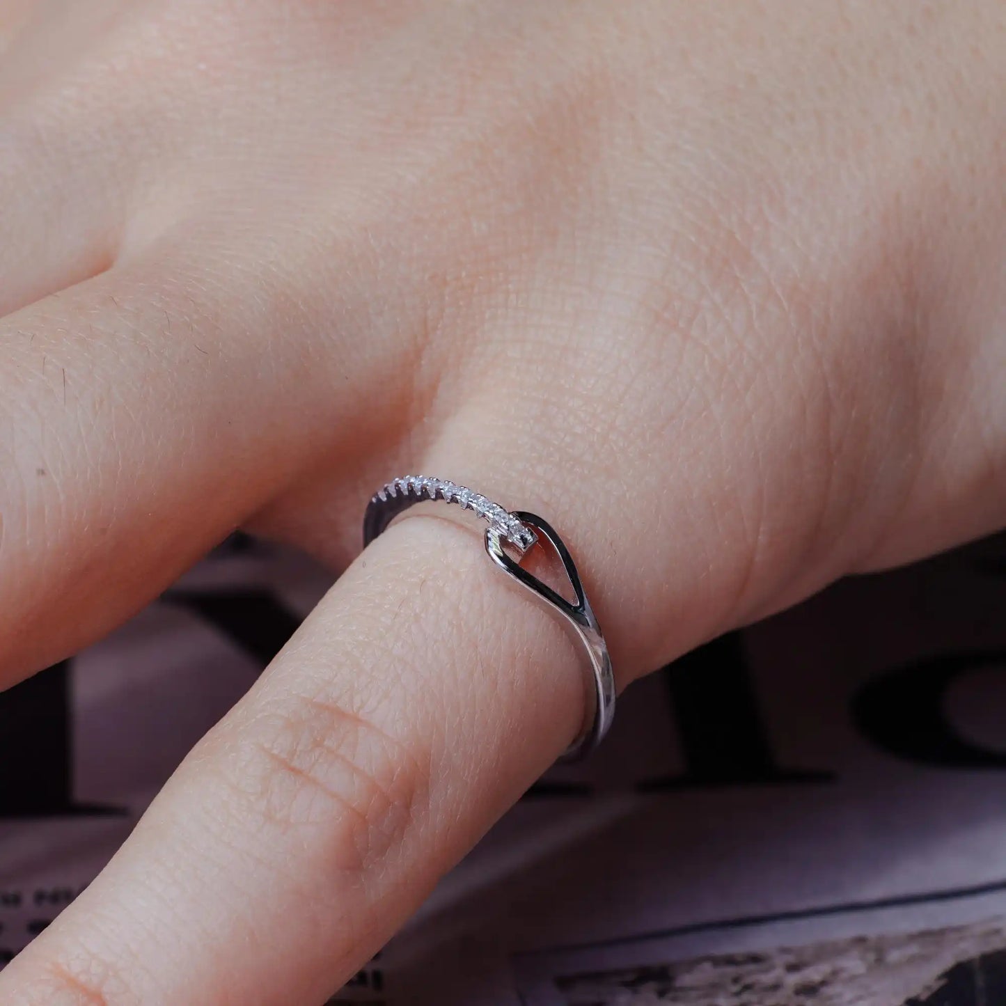 925 Sterling Silver Rhodium Plated Knot Clear CZ Ring