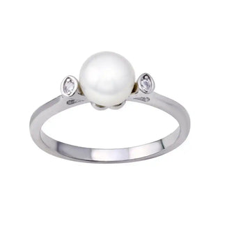 925 Sterling Silver Rhodium Plated Mother of Pearl Clear CZ Ring