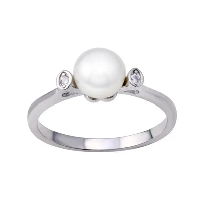925 Sterling Silver Rhodium Plated Mother of Pearl Clear CZ Ring