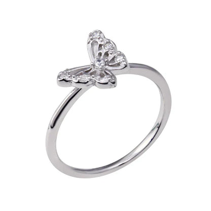 925 Sterling Silver Rhodium Plated Butterfly Clear CZ Ring