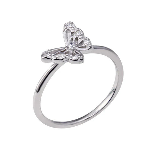 925 Sterling Silver Rhodium Plated Butterfly Clear CZ Ring