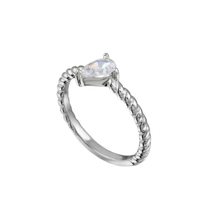 925 Sterling Silver Rhodium Plated Angled Teardrop CZ Ring