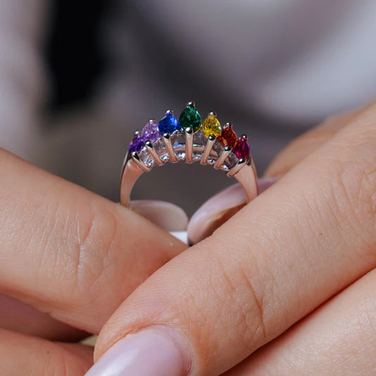 925 Sterling Silver Rhodium Plated Graduated Multicolor Marquise CZ Ring