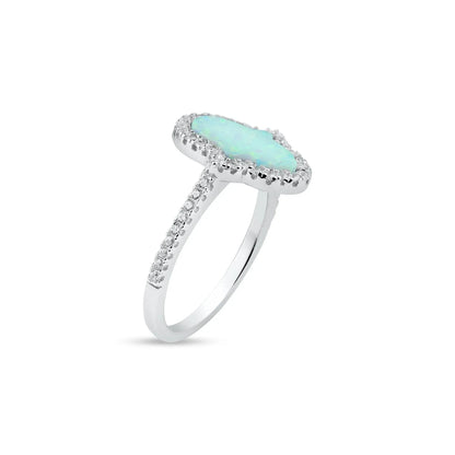 925 Sterling Silver Rhodium Plated Hamsa Opal CZ Ring