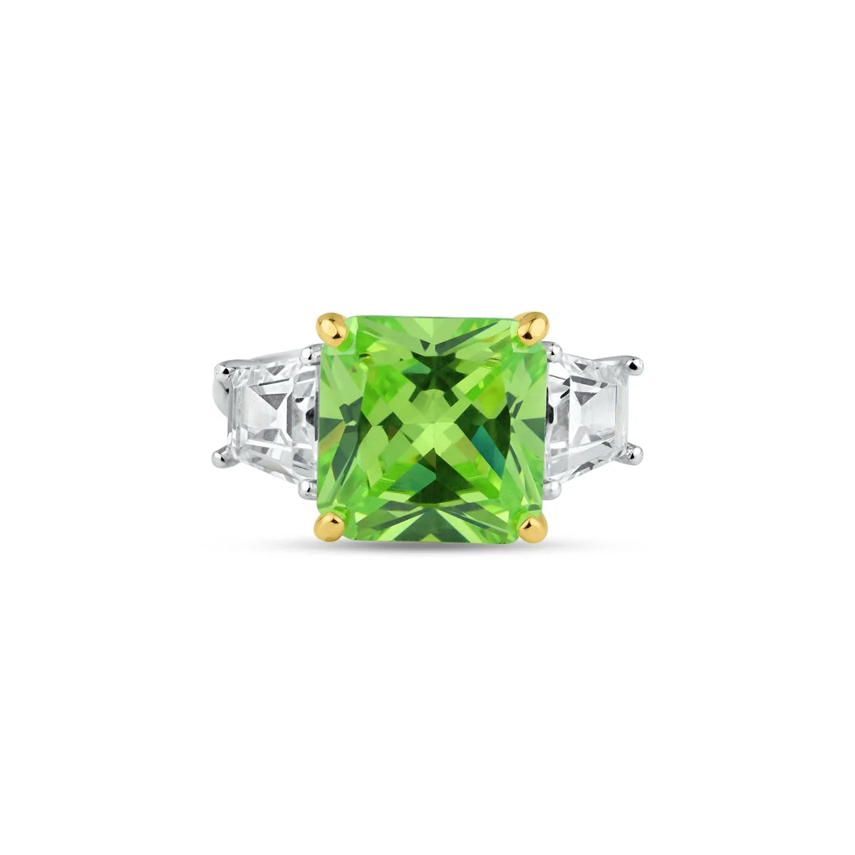 925 Sterling Silver Rhodium Plated Past Present Future Green CZ Ring