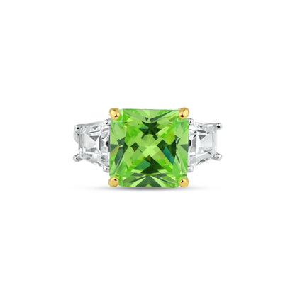 925 Sterling Silver Rhodium Plated Past Present Future Green CZ Ring