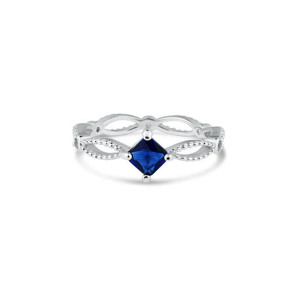 925 Sterling Silver Rhodium Plated Marquise Blue CZ Ring