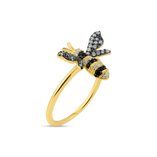 925 Sterling Silver Gold Plated Bee CZ Ring