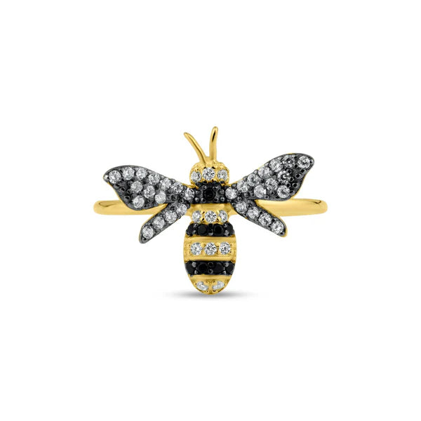925 Sterling Silver Gold Plated Bee CZ Ring