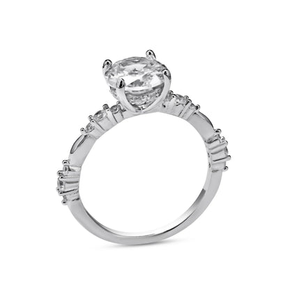 925 Sterling Silver Clear Round Center CZ Ring