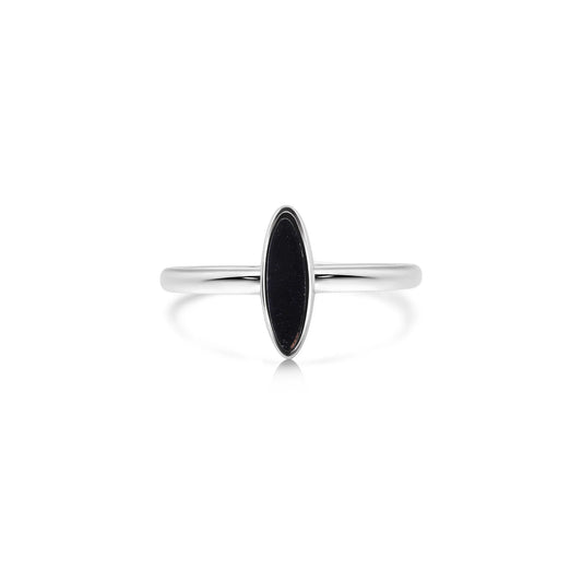 925 Sterling Silver Rhodium Plated Black Onyx Cat's Eye Ring
