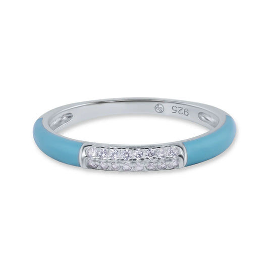 925 Sterling Silver Rhodium Plated Clear CZ Enamel 2.5mm Ring