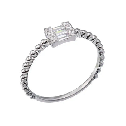 925 Sterling Silver Rhodium Plated Square Baguette Clear CZ Ring