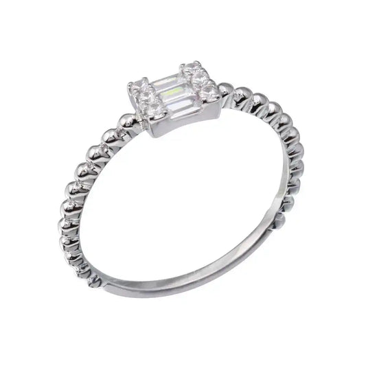 925 Sterling Silver Rhodium Plated Square Baguette Clear CZ Ring