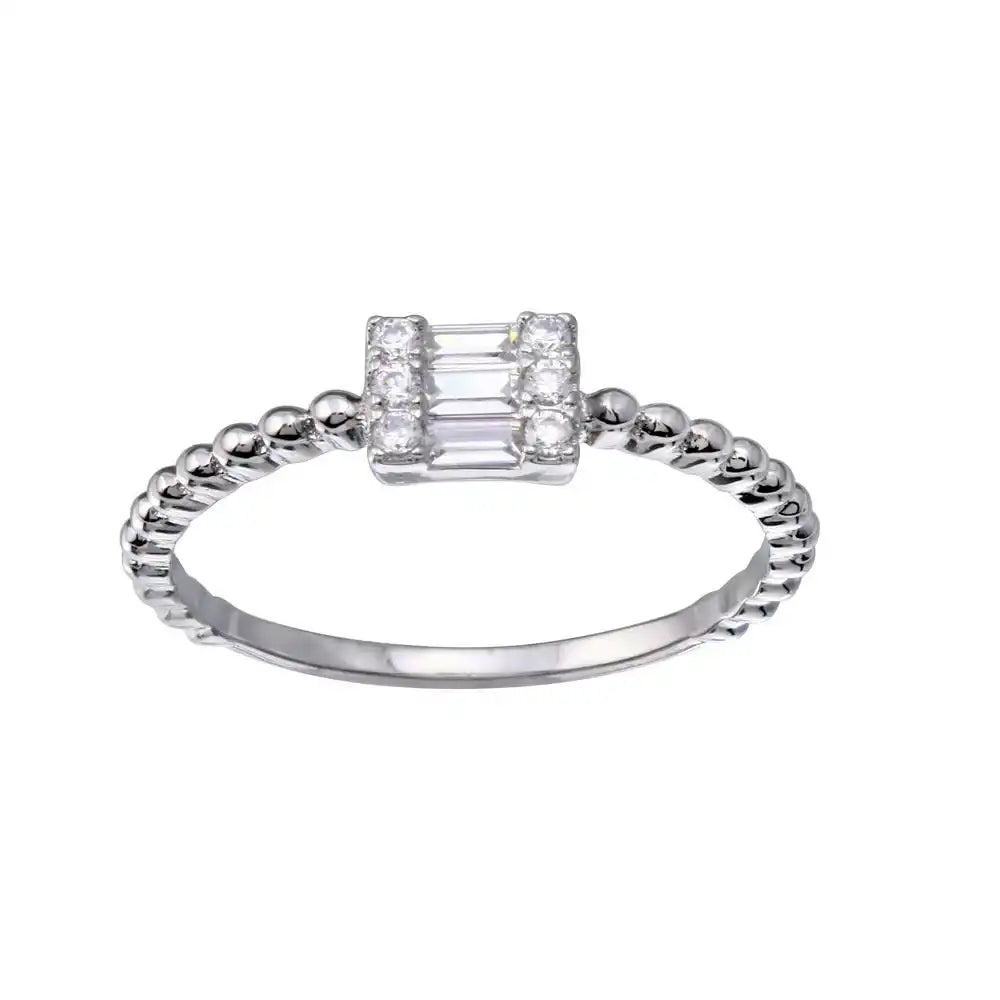 925 Sterling Silver Rhodium Plated Square Baguette Clear CZ Ring