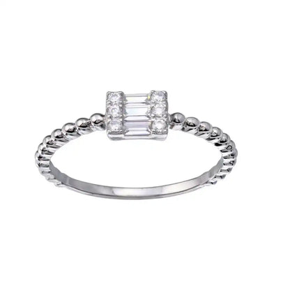 925 Sterling Silver Rhodium Plated Square Baguette Clear CZ Ring