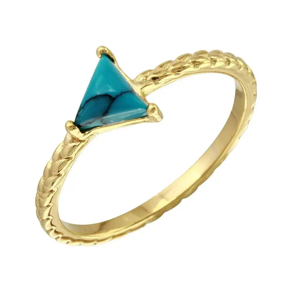 925 Sterling Silver Gold Plated Triangle Turquoise Center Stone Ring