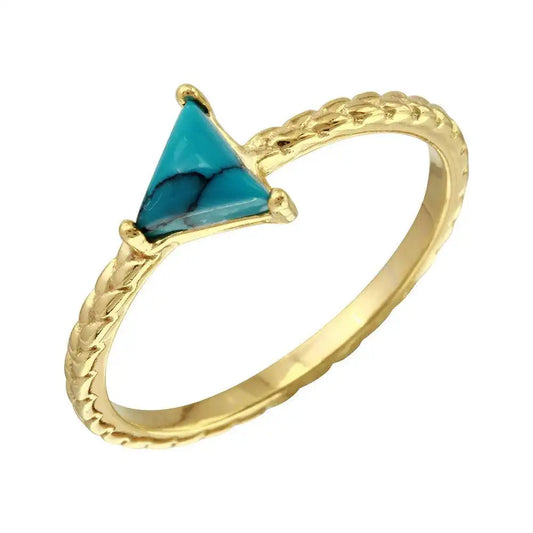 925 Sterling Silver Gold Plated Triangle Turquoise Center Stone Ring