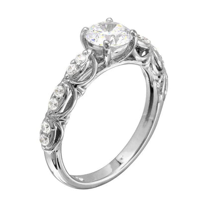 925 Sterling Silver Rhodium Plated Wave Shank Design Bridal CZ Ring