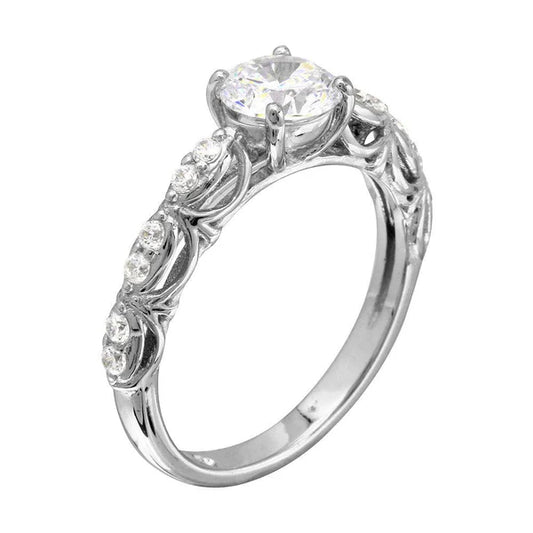 925 Sterling Silver Rhodium Plated Wave Shank Design Bridal CZ Ring