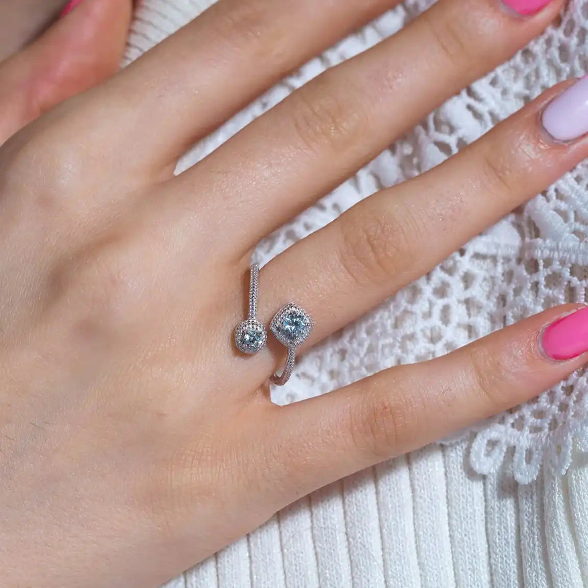 925 Sterling Silver Rhodium Plated Open CZ Ring