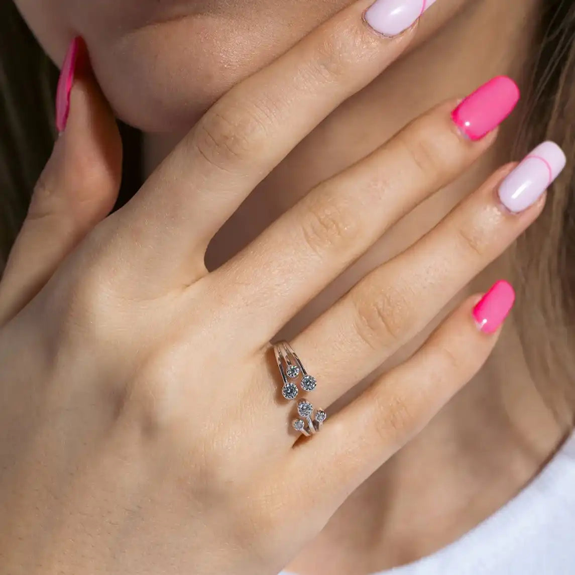 925 Sterling Silver Rhodium Plated Open CZ Ring