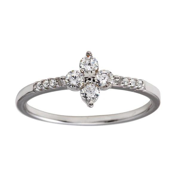 925 Sterling Silver Rhodium Plated Flower CZ Ring