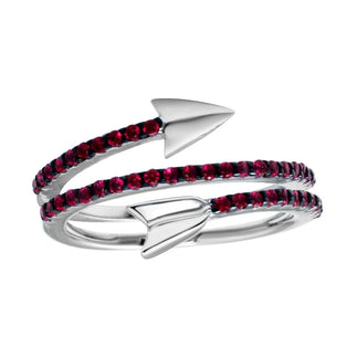925 Sterling Silver Rhodium Plated Wrap Arrow Red CZ Ring