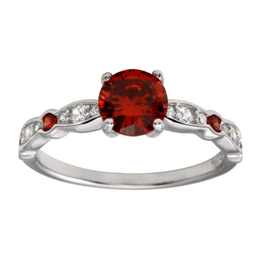 925 Sterling Silver Rhodium Plated  Red Center Stone CZ Ring