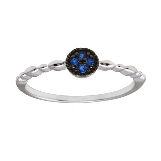 925 Sterling Silver Rhodium Plated Round Shape 4 Blue CZ Ring