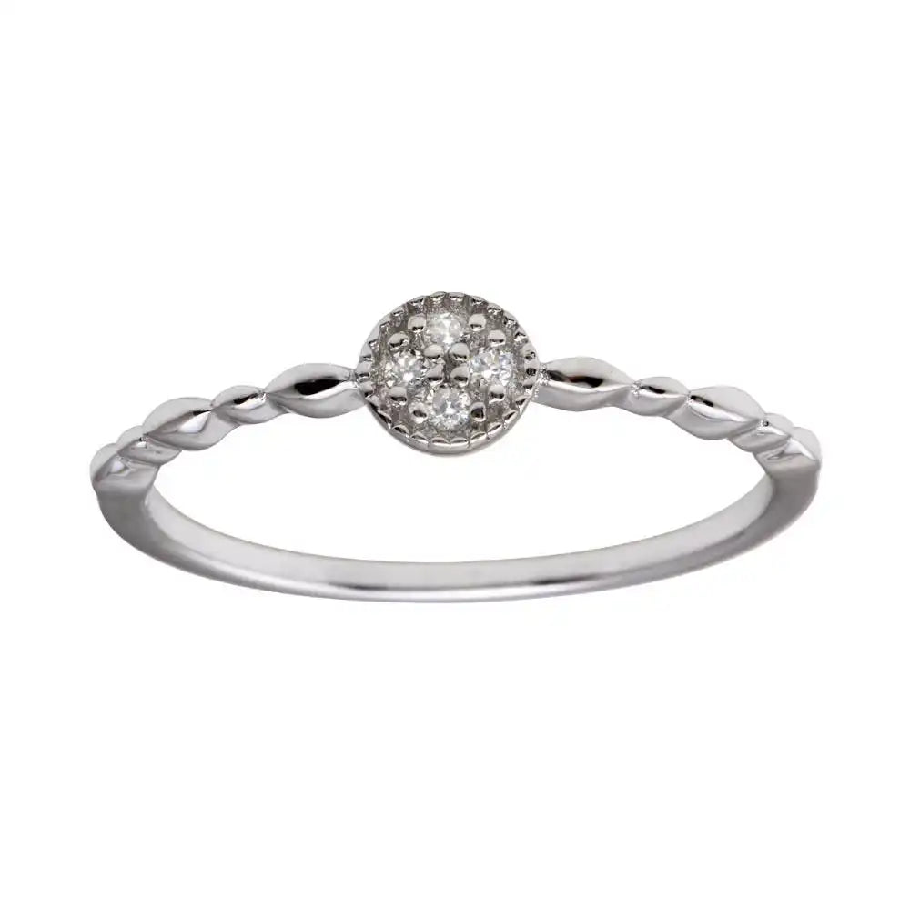 925 Sterling Silver Rhodium Plated Round Shape 4 Clear CZ Ring