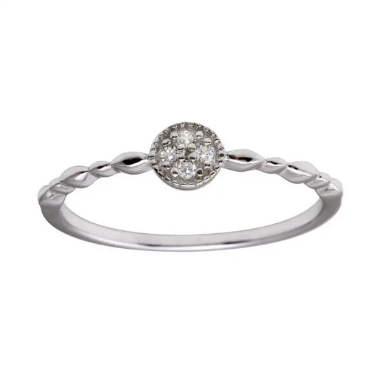 925 Sterling Silver Rhodium Plated Round Shape 4 Clear CZ Ring