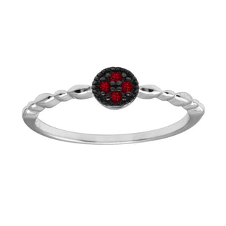 925 Sterling Silver Rhodium Plated Round Shape 4 Red CZ Ring