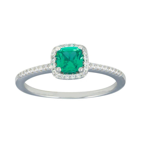 925 Sterling Silver Rhodium Plated Square Halo Turquoise CZ Bridal Ring